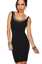 Silver Jeweled Accent Low Back Sleeveless Party Mini Dress Black