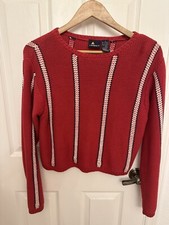 Vintage LizSport Liz Claiborne Red/Blue/Off White 100 Cotton Sweater size Sm