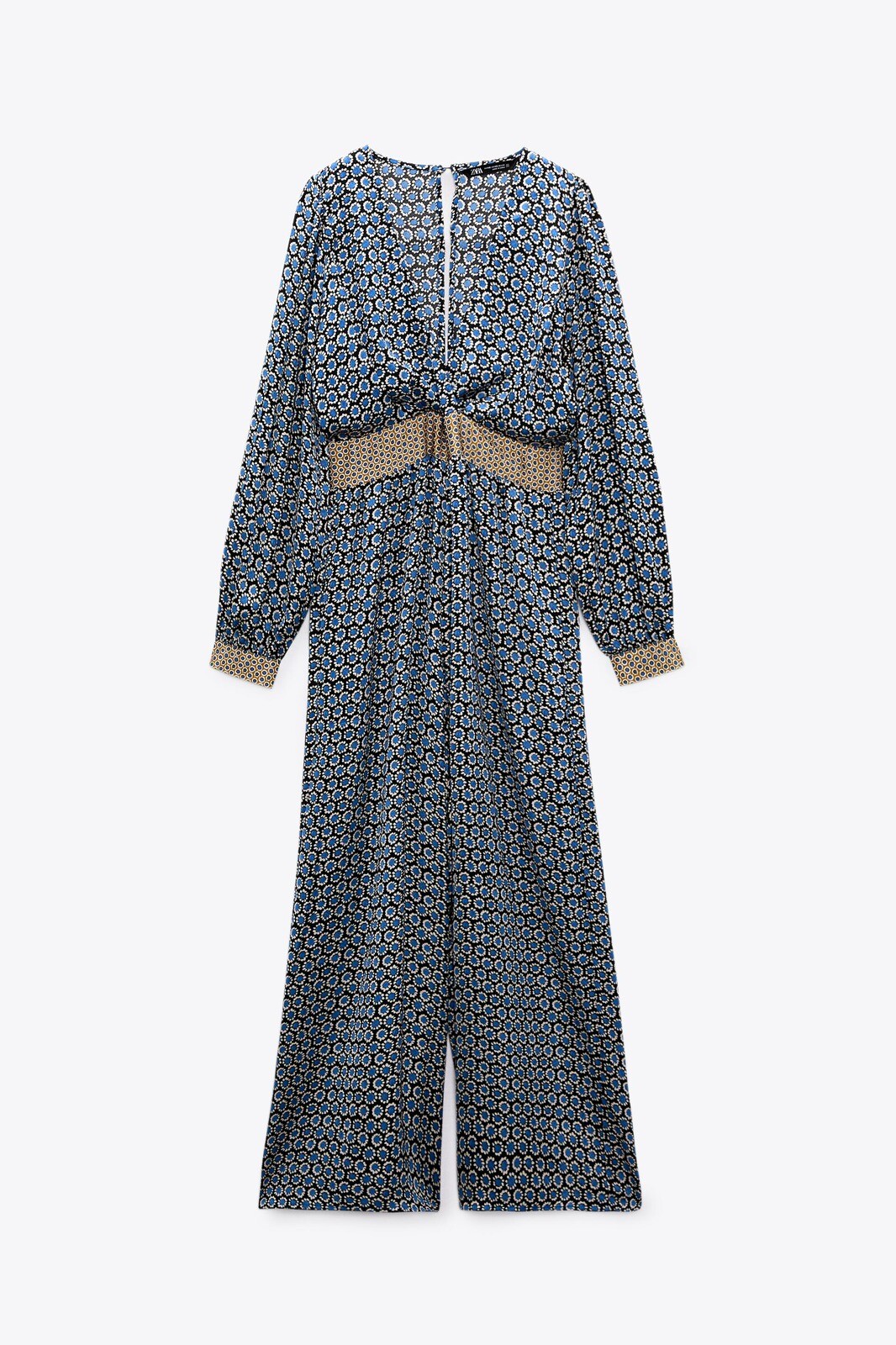 Zara Blue/Black Geometric Print Long Sleeve Satin Jumpsuit SIZE XS RRP £49.99 image 4
