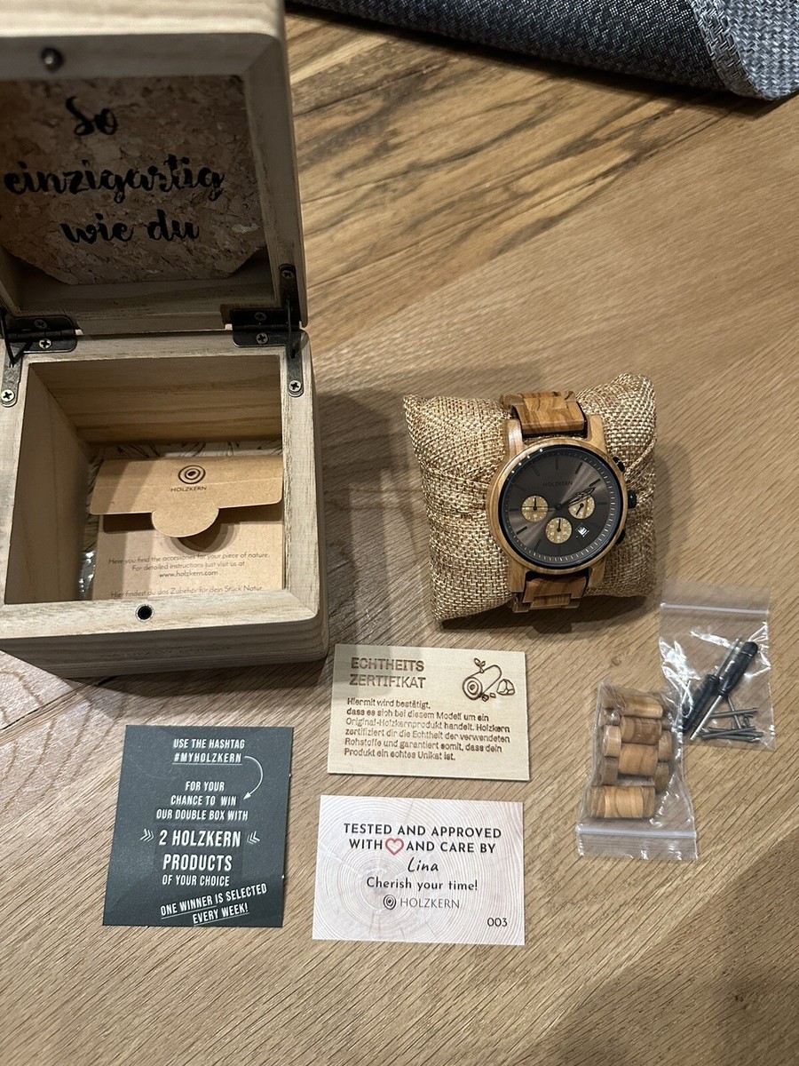 Holzkern Uhr Kollektion Waldlauf Nebelwald (Olivenholz Champagner)