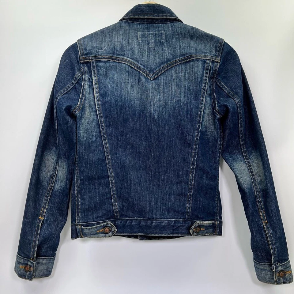Chaqueta vaquera Earl Jean para mujer azul hasta la cintura botón solapa bolsillos cuello EE. UU. S Foto 2 de 4