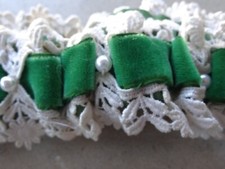 VIntage 70s Wedding Garter for Bride Lace Pearls Stretchy Green Velvet