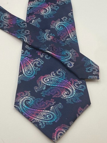 Imani Uomo Navy Teal Purple Paisley Jacquard Tie - Picture 2 of 4