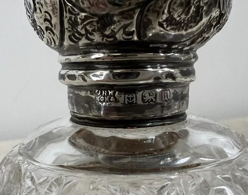 Antique J H Worrall & Sons Etched Glass Flower Sterling Silver Perfume Bottle - Picture 3 of 24