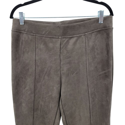 Andrew Marc Women's Faux Suede Leggings M Taupe Stretch Front Seam Flat Back - Picture 4 of 8