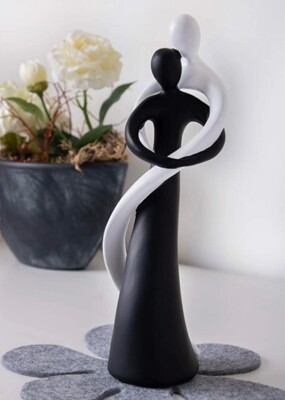  Harmonisches Paar in Schwarz & Weiß - handbemalte Skulptur aus Marmorit - Deko