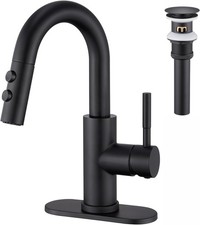Bathroom Sink Faucet W/ Pull Down Sprayer Matte Black Single Handle Pull Out