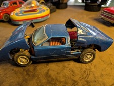 Bandai Vintage Tin Toy Blue Sports Car Japan with Opening Hood and Trunk
