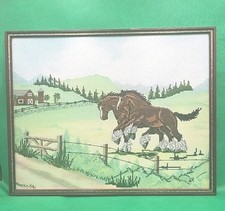 1980s Clydesdale Horses in Farm Pasture Homestead Needlepoint Canvas Equestrian