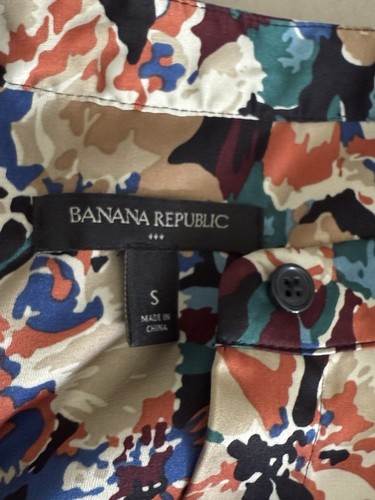 Banana Republic Satin Maxi Shirt Dress Size S Black Fall Floral Cap Mandarin - Picture 2 of 7