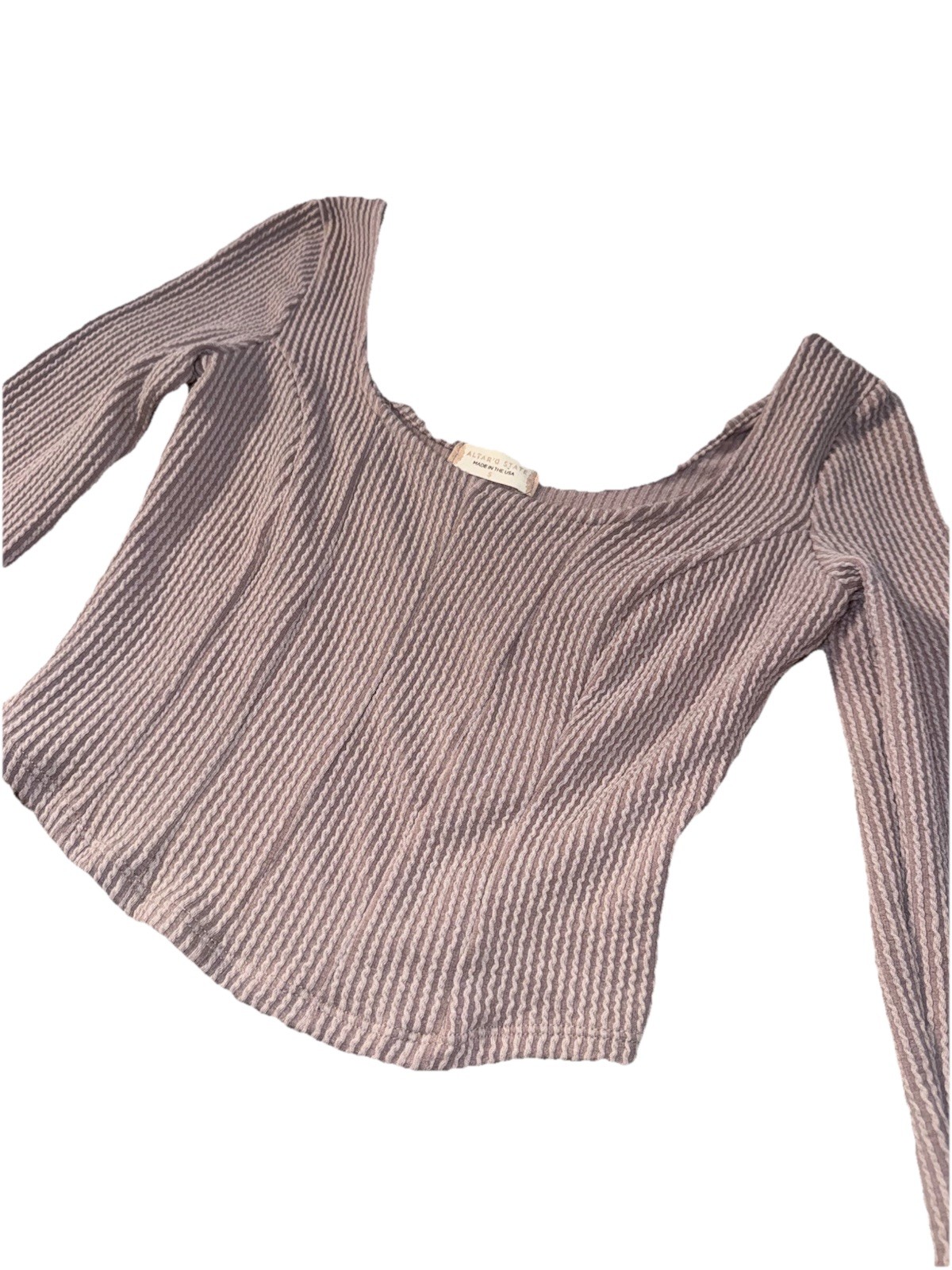 Altar'd State Women's Ribbed Knit Bell Sleeve Crop Top Dusty Mauve Sz Small