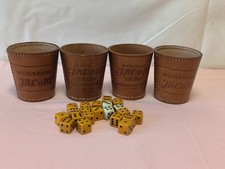Vintage Jacobi Weinbrand 1880 Werbe Würfelbecher aus Leder mit Würfeln