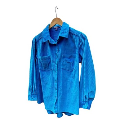 Roamans 100% Cotton Teal Blue Button Front Shirt Blouse Top Size 14W