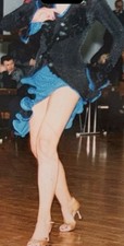 Schwarz-blaues Lateinkleid Damen Small, Elastan, Pailletten, lange &Auml;rmel, kurz