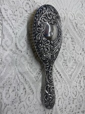 1909 EDWARDIAN CHESTER  ANTIQUE STERLING SILVER HAIRBRUSH ORNATE DESIGN.