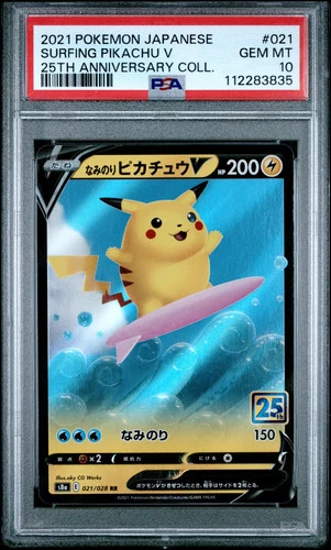 2021 POKEMON JAPANESE 25TH ANNIVERSARY COLLECTION #021 SURFING PIKACHU V PSA 10