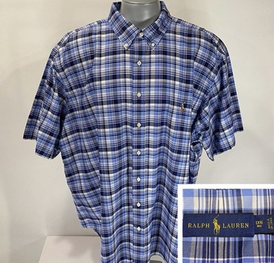Polo Ralph Lauren 3XB Oxford Shirt Plaid Blue Short Sleeve Button Down Thick