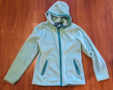 Lands' End Girls FLEECE Hooded Jacket Light Blue Aqua Base Zip Up Coat Size L 14