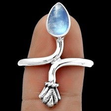 Natural Rainbow Moonstone - India 925 Sterling Silver Ring s.7.5 Jewelry R-1482