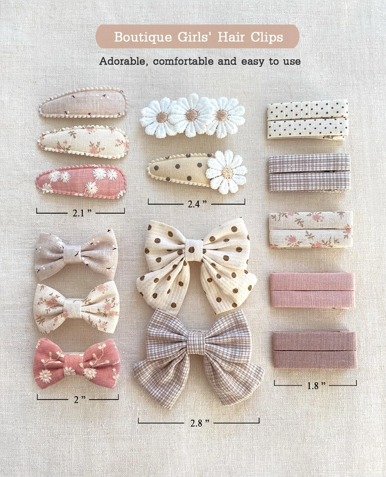 Floral Hair Bow Clips for Baby Girls, 20 Pack Flower Fully Lined Alligator Clips - Image 2 of 4