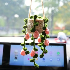 Crochet Plants Car Mirror Hanging Accessories Pink Floral Auto Interior Charms Crochet Plants Car Mirror Hanging Accessories Pink Floral Auto Interior Charms
