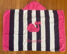 Pottery Barn Kids Hooded Towel Blue  White Stri Pink Whale Personalized Kennedy