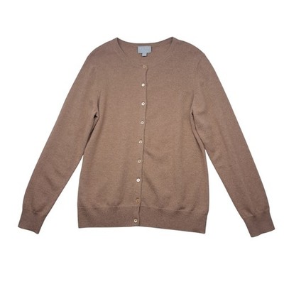 Pure Collection Cardigan Womens US 14/16 Brown Cashmere Button Front Luxury READ