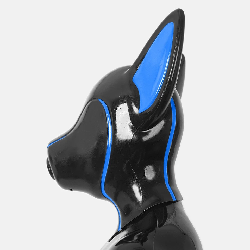 Furrjoi Silicone Ishy Drone Black Mask Furry Fetish Latex Hood Blue Full Head - Image 3 of 4