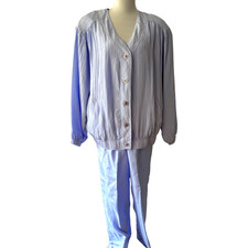 Mureli Vintage blue 100 Silk Jacket and Pants set track suit sz M