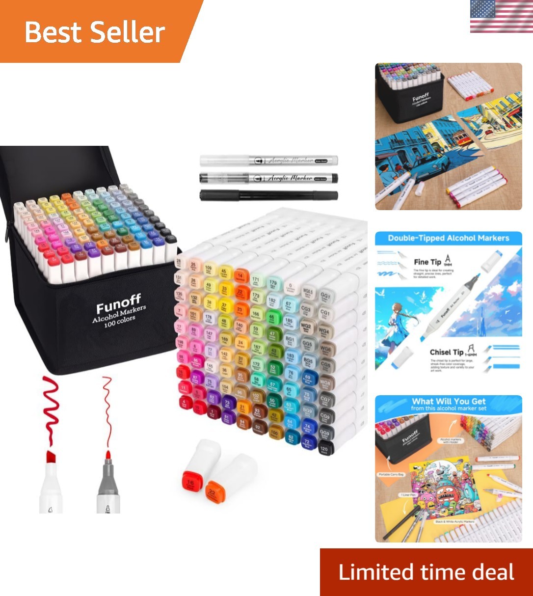 Alcohol Markers, 100 Colors Fine & Chisel Dual Tip Art Marke