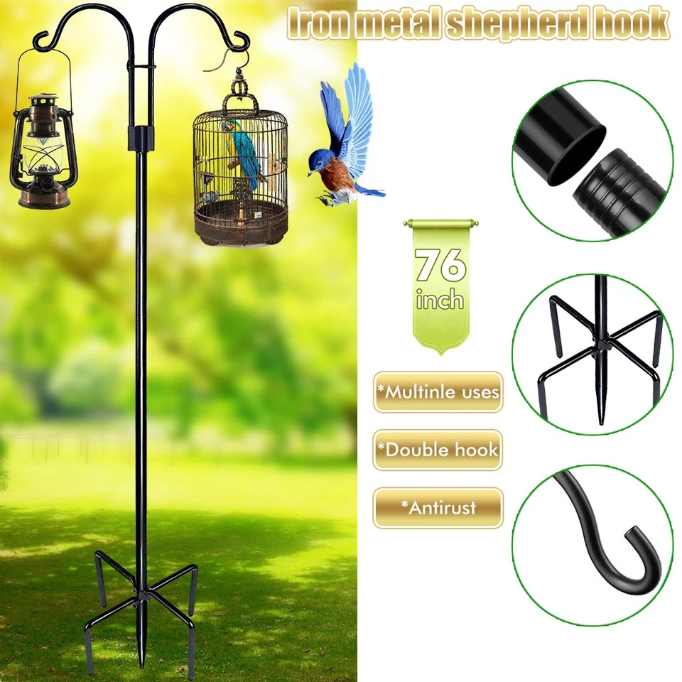 Ganchos de pastor dobles 76" para exterior, poste de alimentación de aves de alta resistencia para exterior Foto 3 de 4