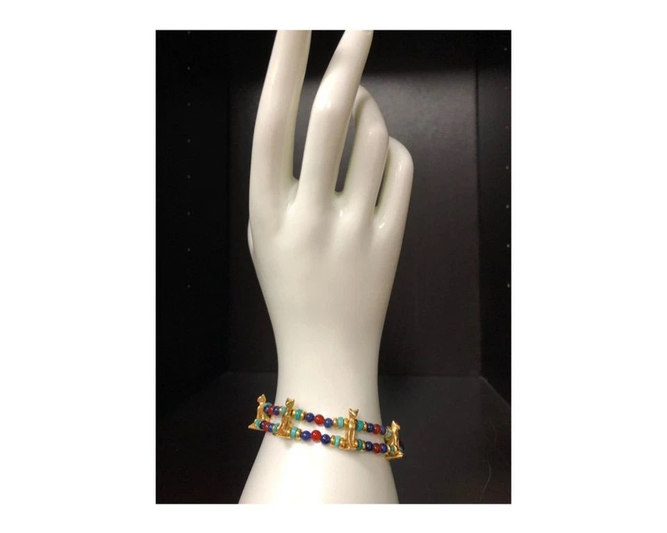 Pulsera Bastet Egipcia Cornalina Sodalita Turquesa Cuentas con 6 Dijes para Gato Foto 3 de 4