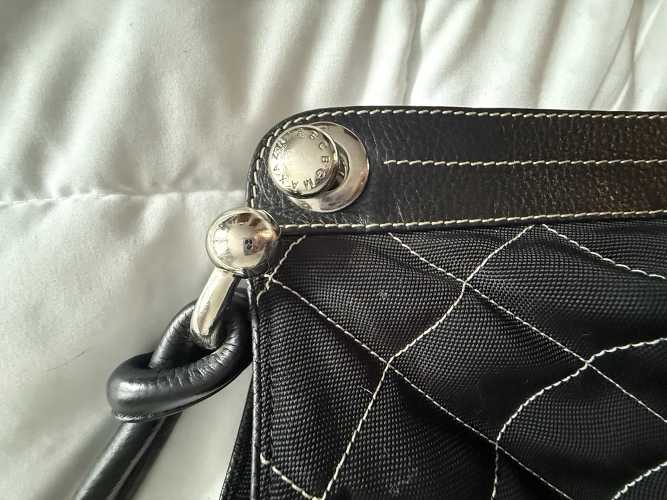Black BCBG Max Azria Leather/polyester Quilted  Hobo Silver Metal Handbag - Image 4 of 4