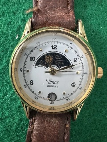 Vintage Timex 364 T Cell Quartz Watch Moon Phase Rare Old Ladies