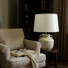 Image of Luxury 41cm Ceramic Table Lamp with Elegant White Shade | Vintage Artisan Design