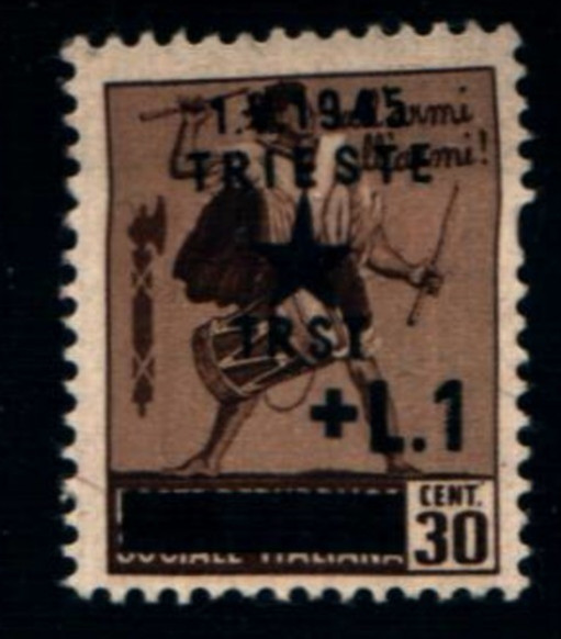 6701B) ITALY -Occup. Yugoslava: Trieste-30 c. + 1 L. Watermark Crown Drum