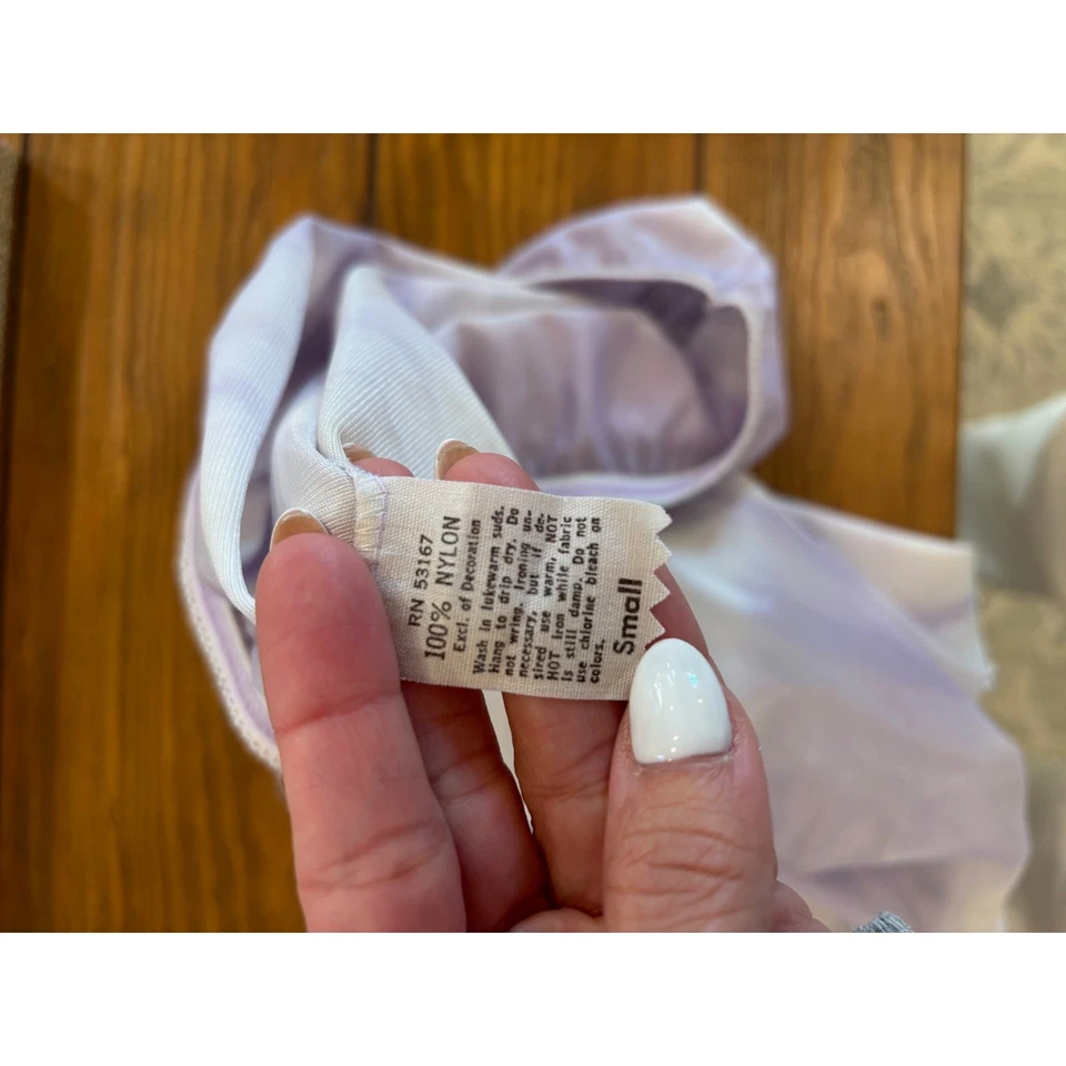 Vintage Nylon Lavender Shibori Dyed Slip Skirt with Lace Slit - Small - Image 4 of 4