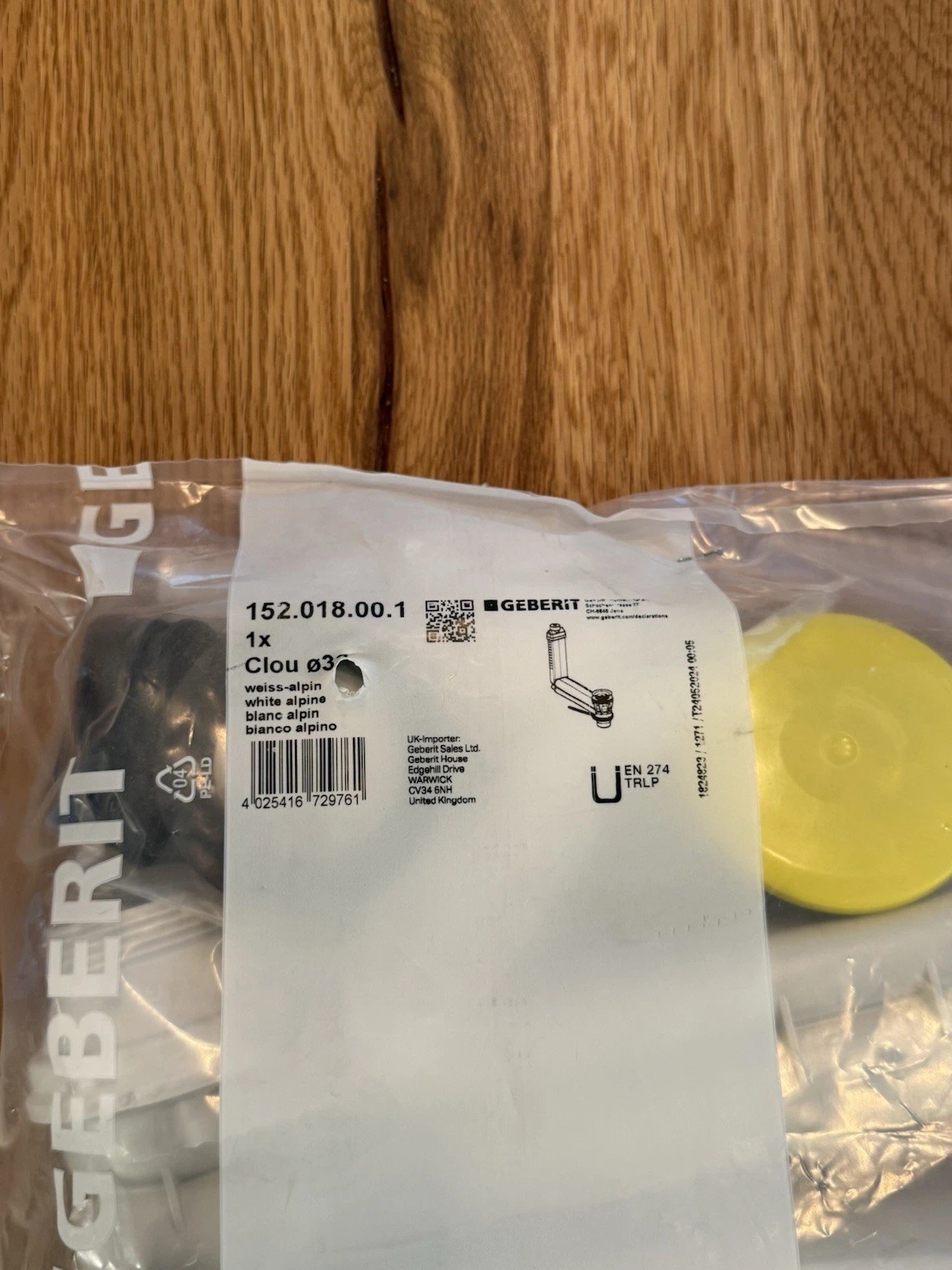 Geberit Washbasin Bottle Trap With Lever Actuation & Single Joint 152.018.00.1 2