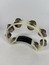 RHYTHM TECH White Tambourine Half Moon Shaped Padded Grip Needs New Discs