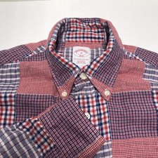 Brooks Brothers Patchwork Shirt Mens Medium Red Plaid Cotton Button Up