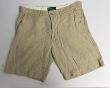 Vintage Polo Ralph Lauren 100 Linen Shorts Flat Front Men  s 34 Beige Tan Tyler