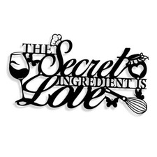 The Secret Ingredient is Love Metal Wall Art Sign, Farmhouse Dining Room Black