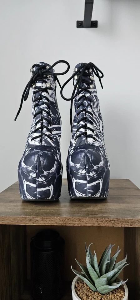 Rare Limited Edition Bone Print Wedge Boots - Jeffrey Campbell X Black Milk SZ 5 - image 2 of 4