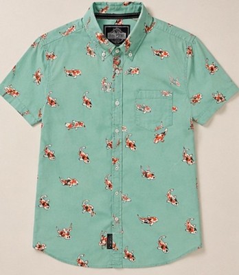 Five Point Industries NYC Koi Fish Print Button Front Shirt Men s Large