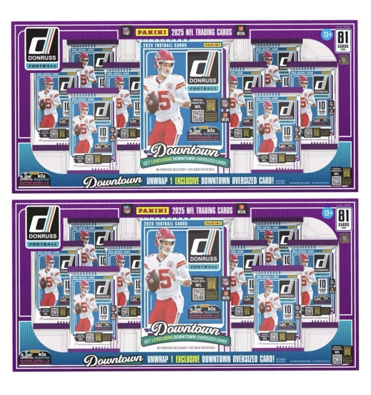 Lot Of 2 2025 Donruss Football Costco Box 1 Oversize Downtown + 8 Packs