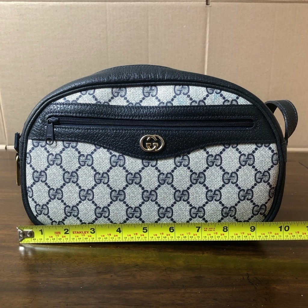 GUCCI GG Ophidia Navy Leather Grey Canvas Top Zip Front & Interior Pocket Bag image 10