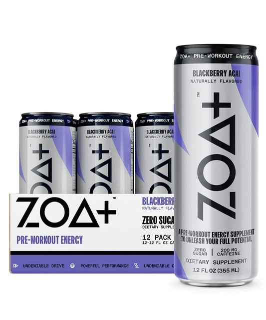 ZOA Plus Sugar Pre Workout Drink Blackberry Acai 12 Fl Oz for sale