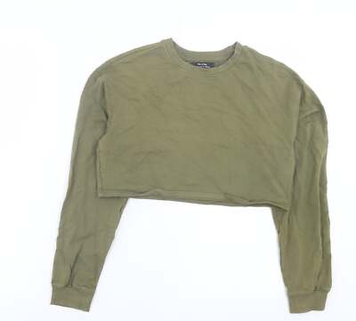 Bershka Womens Green Cotton Blend Cropped T-Shirt Size XS