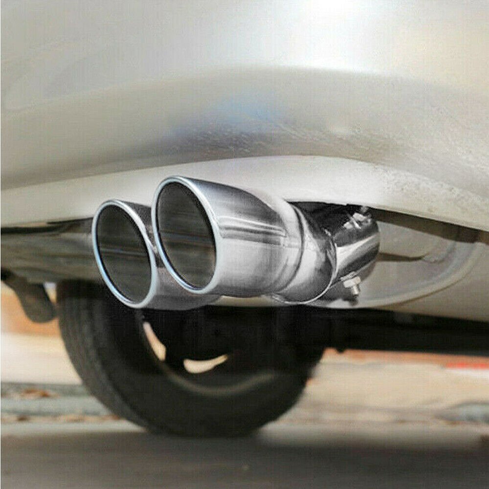 Silver Car Stainless Steel Dual Pipe Exhaust Muffler Tail Tip Burnt ...