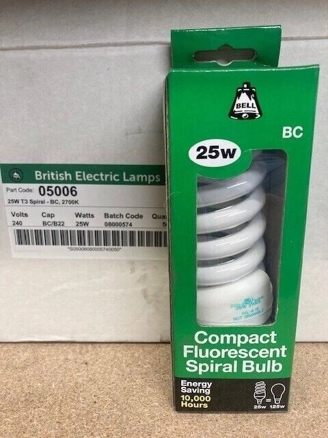 x5 Bell 05006 25W BC Warm White T3 Spiral CFL - Image 3 of 4
